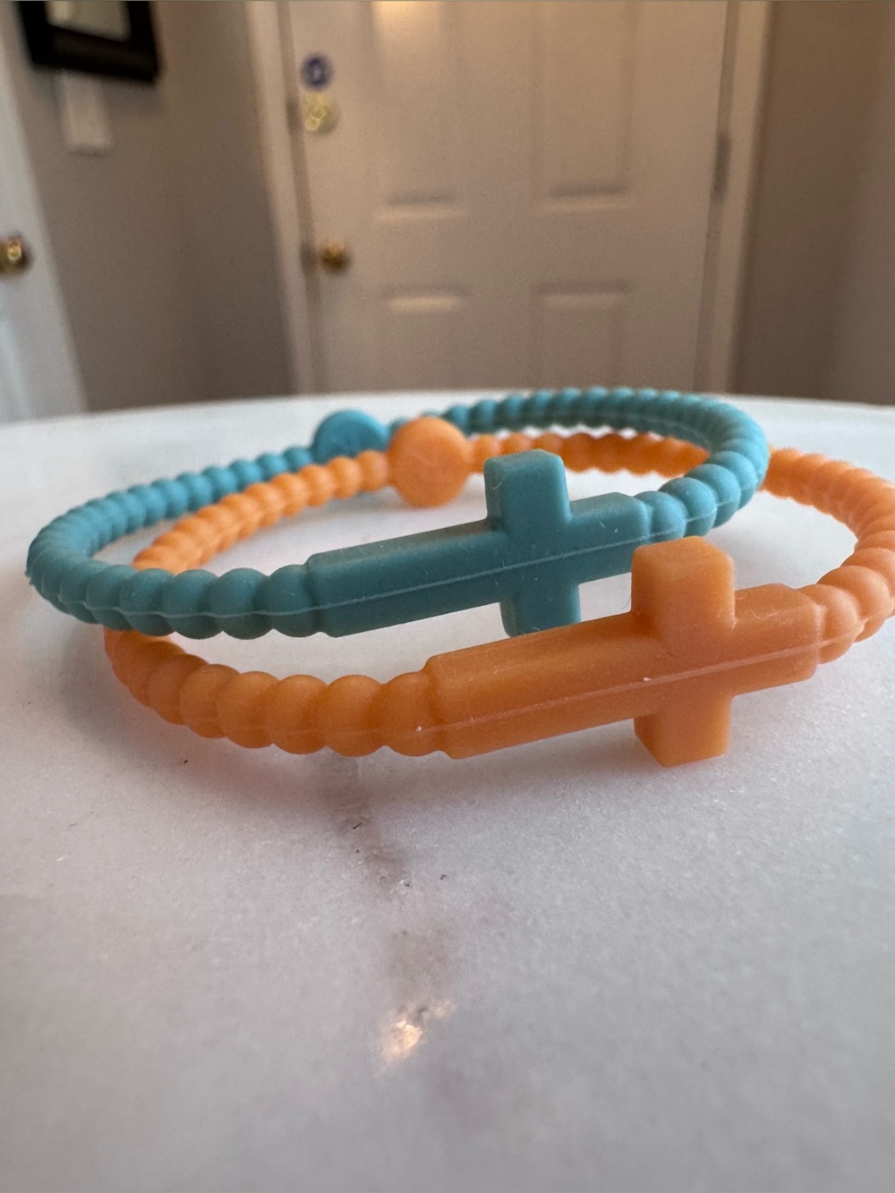 Turquoise & Orange Cross Beaded Stretch Bracelets. Ryan & Rose